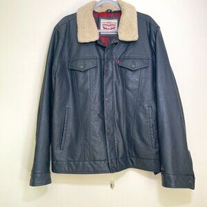 Men's XL Levi Strauss Black Faux Leather with Sherpa Collar Aviator Jacket